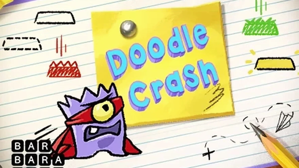 Interface do jogo Doodle Crash com estilo artístico de desenho